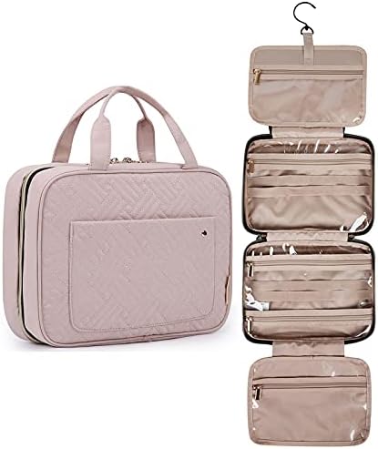 BAGSMART Toiletry Bag Travel Bag with Hanging Hook, Water-resistant Makeup Cosmetic Bag Travel Organizer for Accessories, Shampoo, Full-size Container, Toiletries (Baby Pink, Medium)