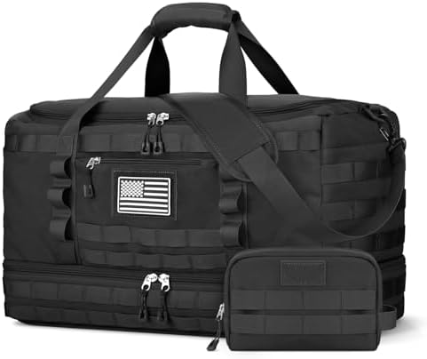 ETRONIK Travel Bag for Men, Tactical Duffle Bag & Weekender Bag for Travel with Toiletry Bag and Shoe Compartment, Carry on Bag Gym Overnight Bag with Wet Pocket for Workout Football Sport, Black
