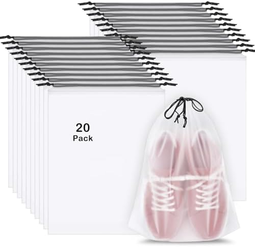 20 Pack Shoe Bags for Travel, 15.7″ x 11.8″ Clear Travel Shoe Bags for Packing, Large Waterproof Portable Drawstring Travel Shoe Storage Bag Travel Essentials Women for and Men