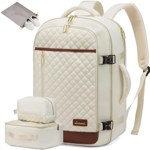 LOVEVOOK Travel Backpack for Women, Carry on Backpack for Airplanes,TSA Personal Item Travel Bag fits 15.6″ Laptop,Travel Essentials Carry On Bag Flight Approved with 3 Packing Cubes